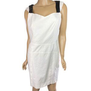 Drew White Denim Sheath Dress Size 10 Sleeveless Black Faux Trim on Straps